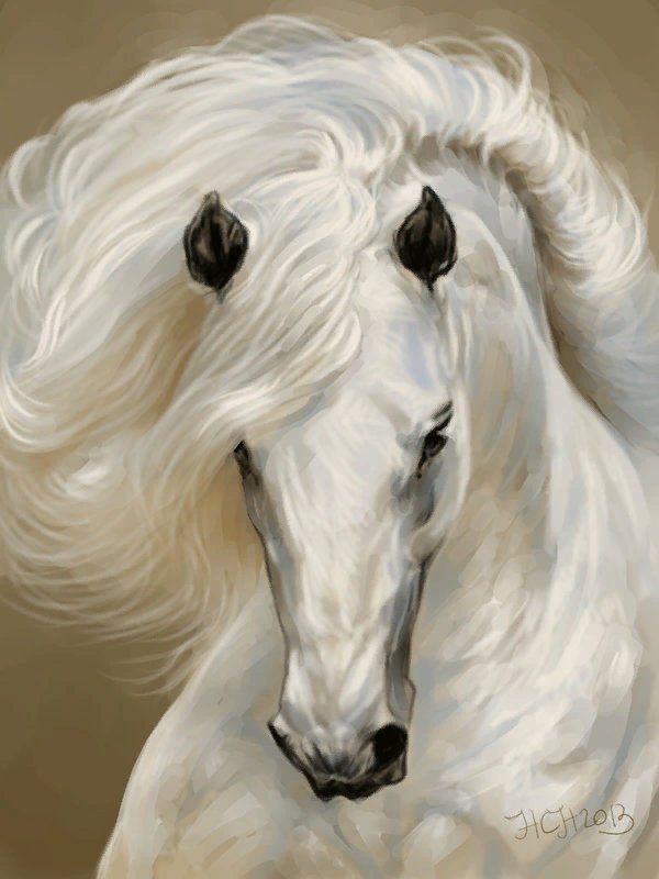 портрет белого коня - лошади, художники, животные - оригинал