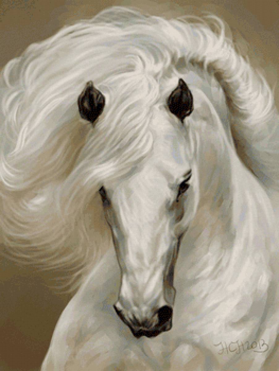 портрет белого коня - животные, лошади, художники - предпросмотр