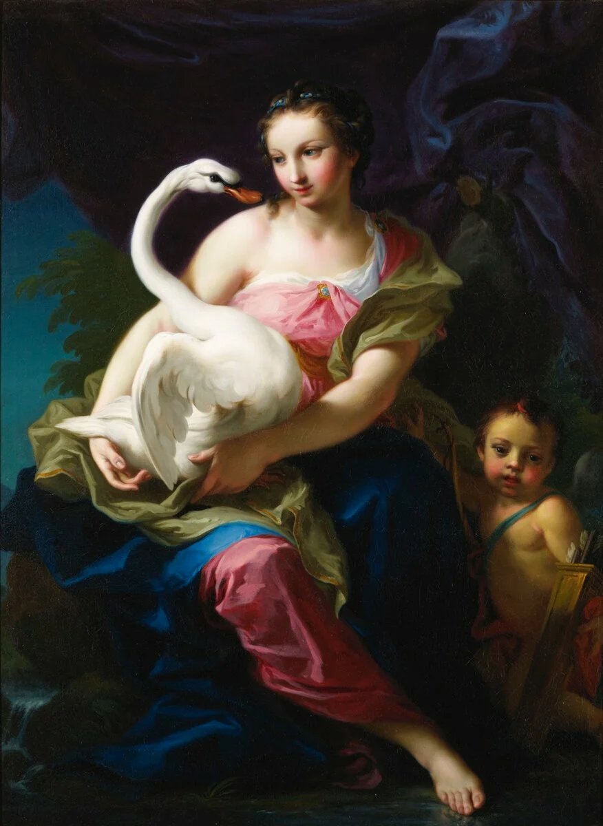 Леда и лебедь. Джамбеттино Чиньяроли - 19 век, живопись, лебедь, библейский сюжет, девушка - оригинал