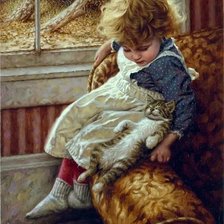 Оригинал схемы вышивки «Девочка с котёнком. Джим Дэйли» (№2113626)