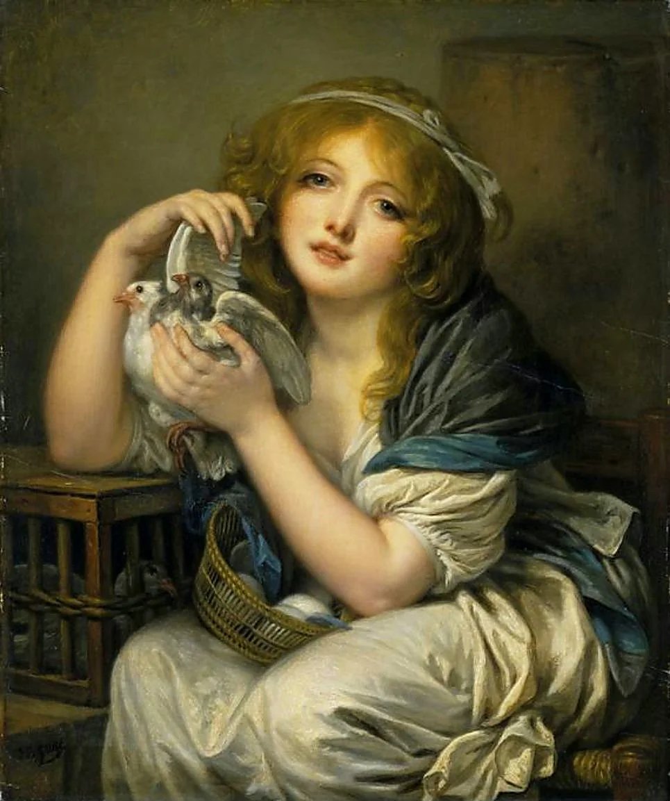 Девушка с голубями. Жан Батист Грёз - живопись, портрет, 18 век, голуби, девушка - оригинал