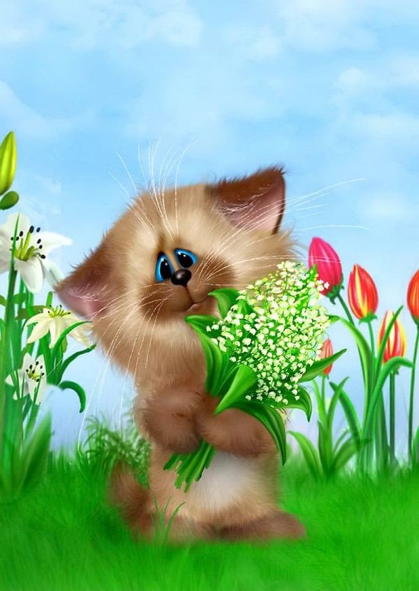 котик с ландышем - коты - оригинал