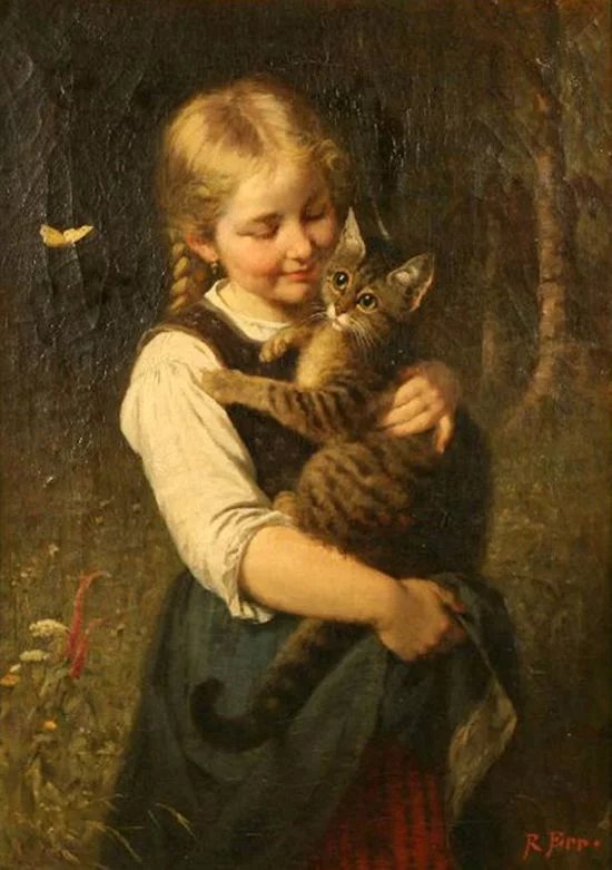 Девочка с котёнком. Рудольф Эпп - 19 век, портрет, живопись, котенок, девочка - оригинал