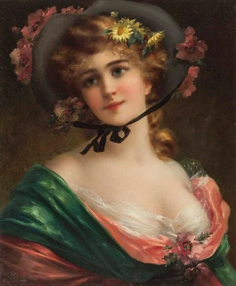 Девушка в шляпе. Эмиль Вернон - живопись, девушка, 19 век, портрет - оригинал