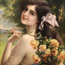 Схема вышивки «Девушка с розой. Эмиль Вернон»