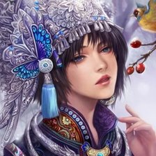 Схема вышивки «Девушка и птица.»