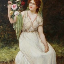 Оригинал схемы вышивки «Девушка с букетом роз. Уильям Оливер» (№2115043)