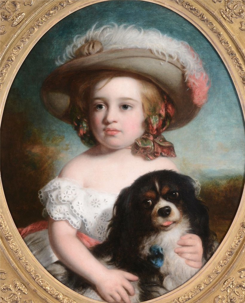 Девочка с собакой. Чарльз Бакстер - собака, девочка, живопись, 19 век, портрет - оригинал