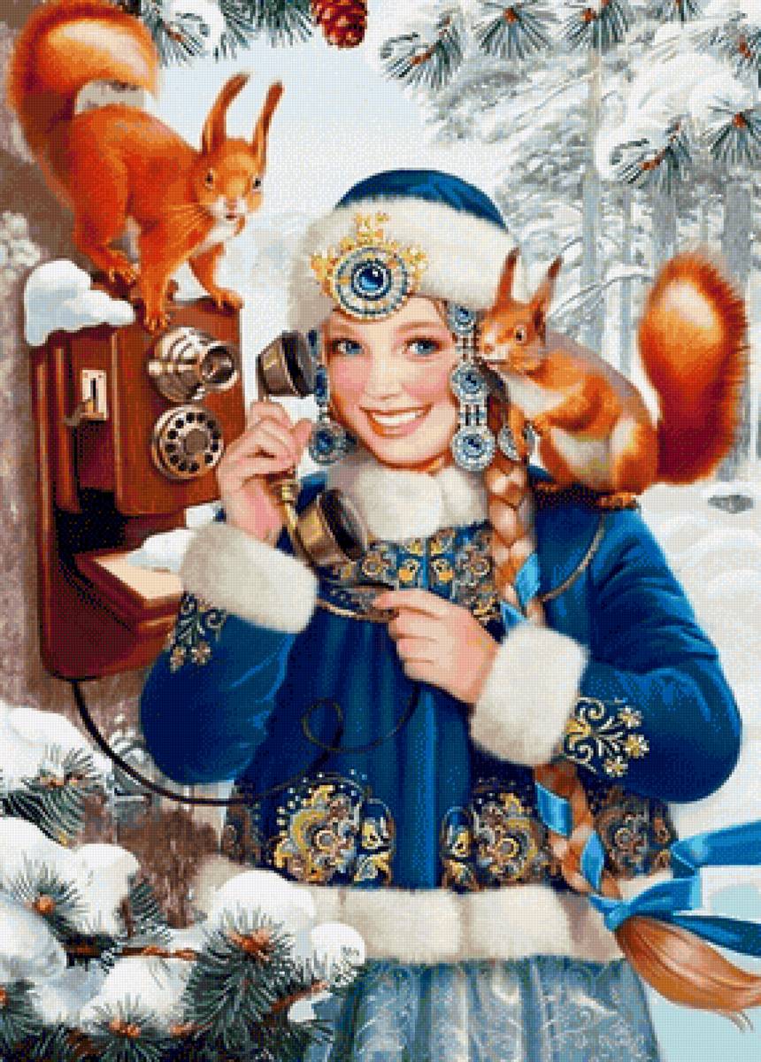 Снегурочка - новый год, девушка, белки, зима - предпросмотр