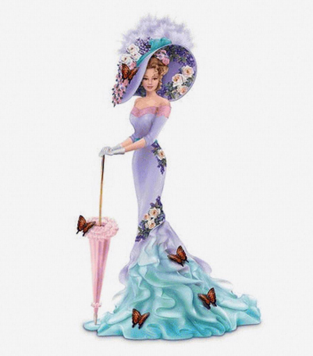 Леди 2 - цветы, девушка, зонт, бабочки - предпросмотр