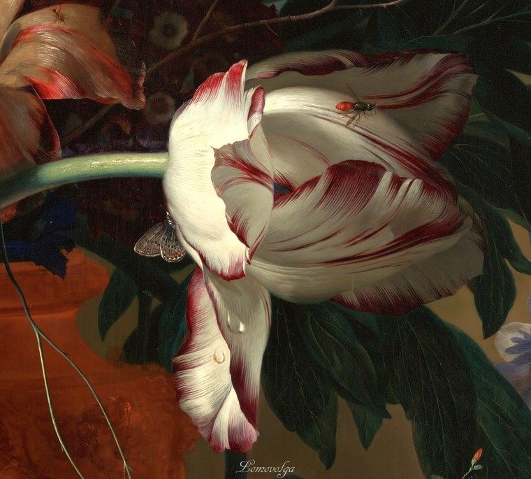 ЯН ВАН ХЕЙСУМ. БУКЕТ ЦВЕТОВ В ТЕРРАКОТОВОЙ ВАЗЕ С ГНЕЗДОМ-2 - парные картины, цветы - оригинал