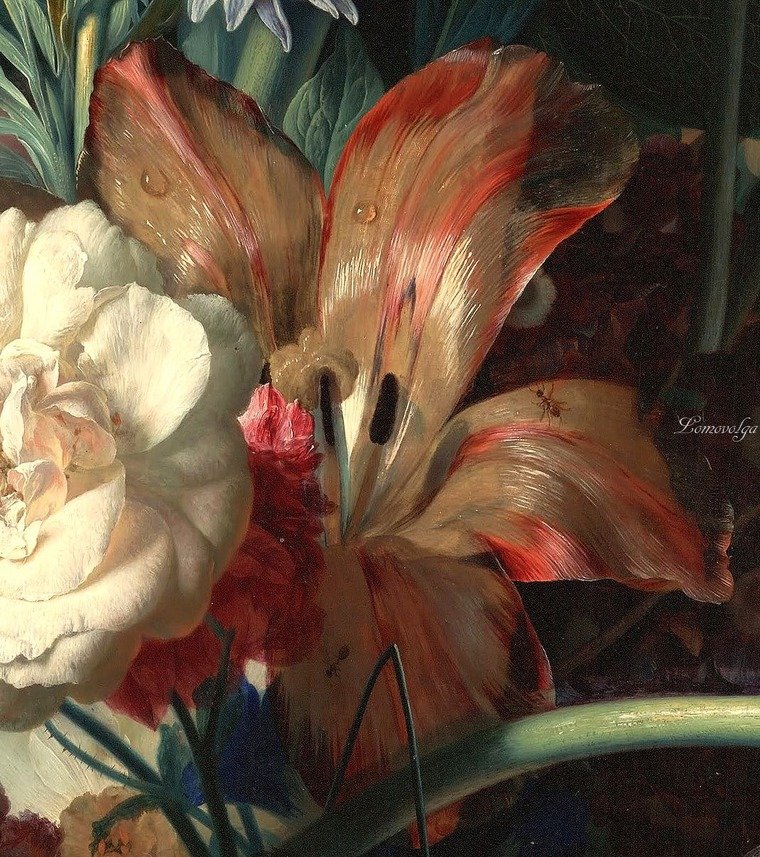 ЯН ВАН ХЕЙСУМ.БУКЕТ ЦВЕТОВ В ТЕРРАКОТОВОЙ ВАЗЕ С ГНЕЗДОМ-5 - триптих, парные картины, диптих - оригинал