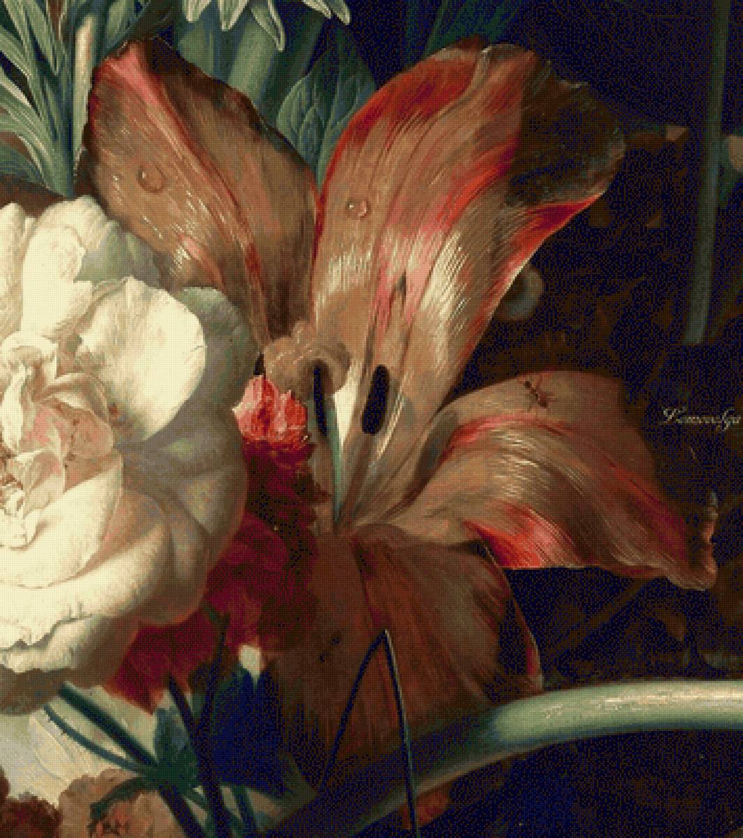 ЯН ВАН ХЕЙСУМ.БУКЕТ ЦВЕТОВ В ТЕРРАКОТОВОЙ ВАЗЕ С ГНЕЗДОМ-5 - диптих, парные картины, триптих - предпросмотр