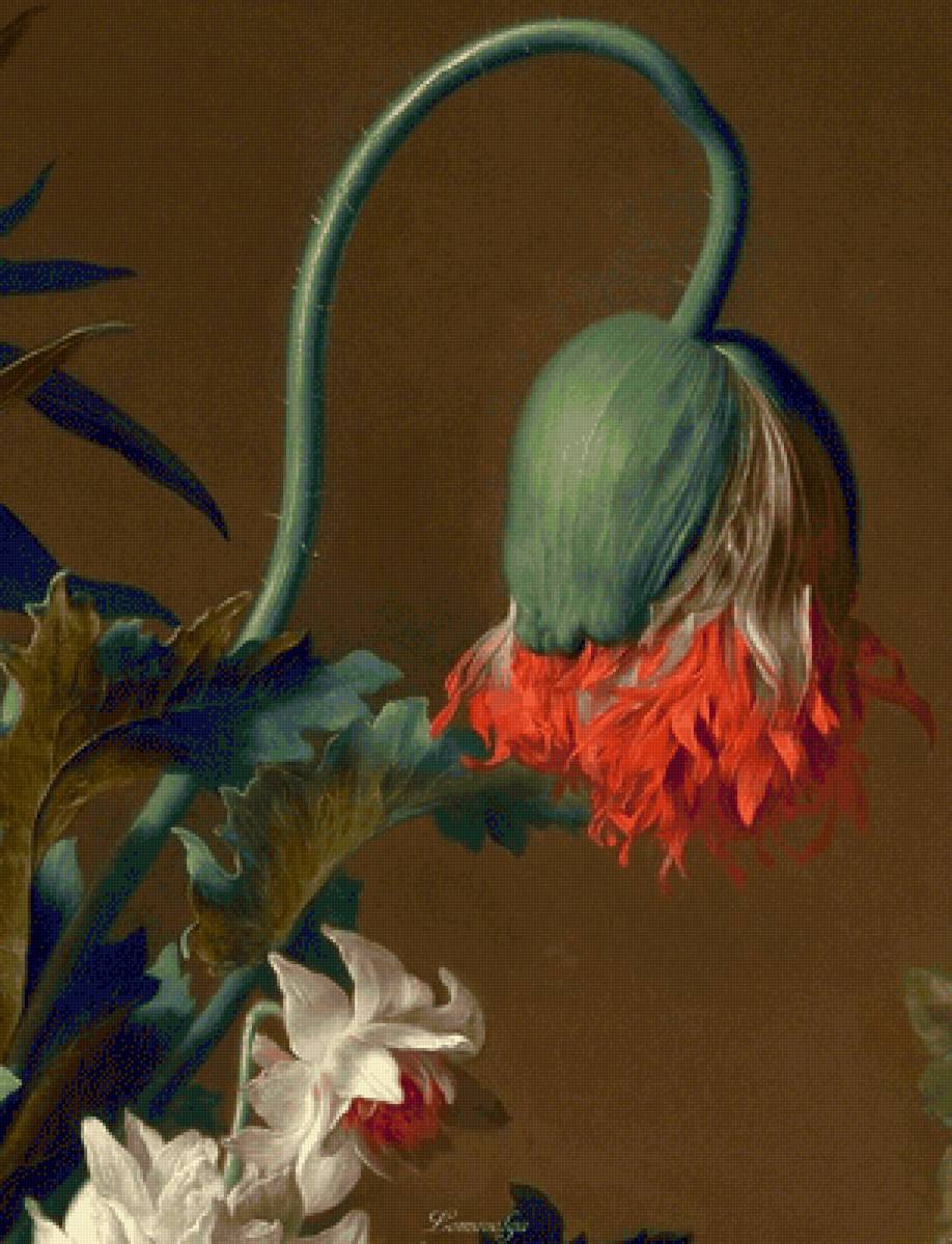 ЯН ВАН ХЕЙСУМ.БУКЕТ ЦВЕТОВ В ТЕРРАКОТОВОЙ ВАЗЕ С ГНЕЗДОМ-7 - парные картины, диптих, триптих - предпросмотр