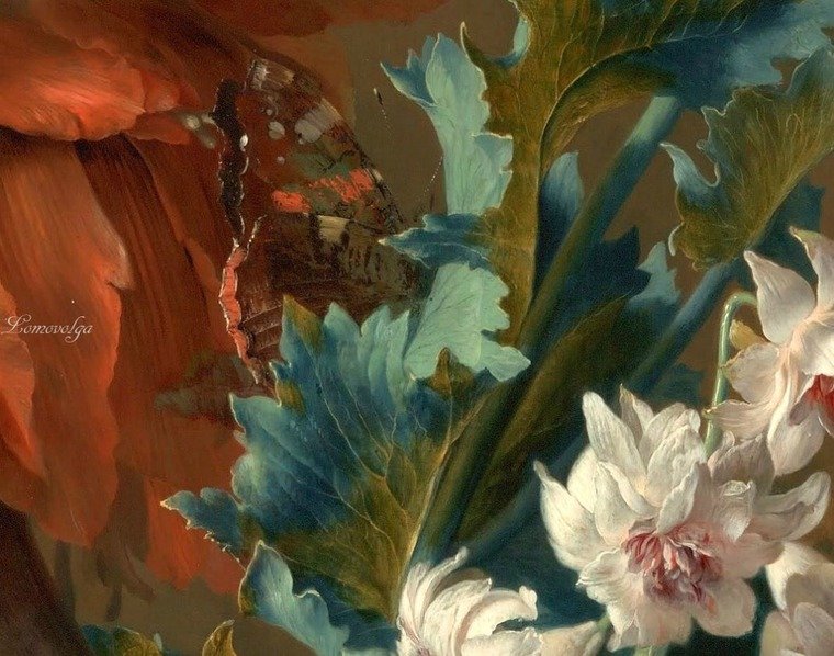 ЯН ВАН ХЕЙСУМ.БУКЕТ ЦВЕТОВ В ТЕРРАКОТОВОЙ ВАЗЕ С ГНЕЗДОМ-9 - триптих, парные картины, диптих - оригинал