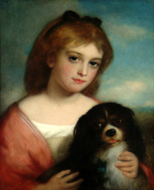 Девушка с собакой. Чарльз Бакстер - портрет, девушка, собака, живопись, 19 век - оригинал