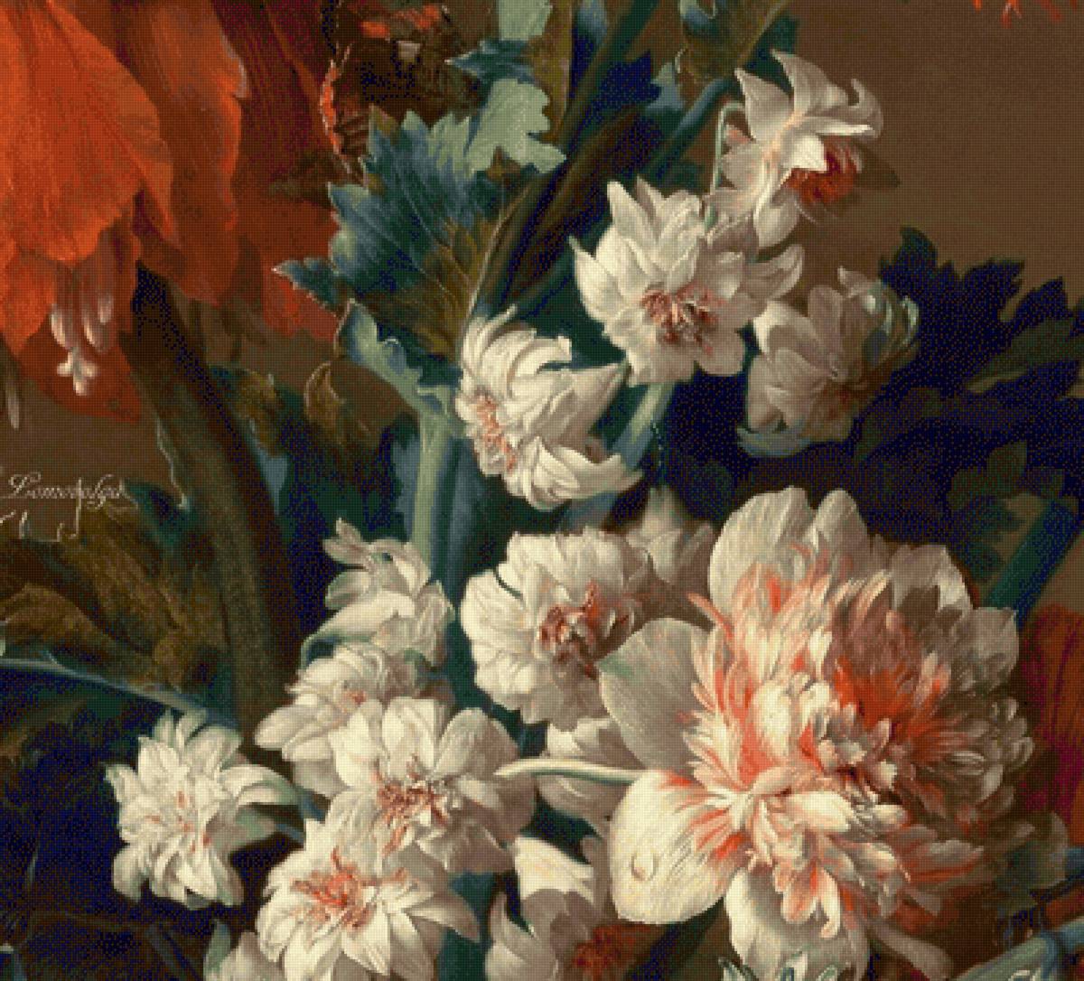 ЯН ВАН ХЕЙСУМ.БУКЕТ ЦВЕТОВ В ТЕРРАКОТОВОЙ ВАЗЕ С ГНЕЗДОМ-15 - триптих, парные картины, диптих - предпросмотр