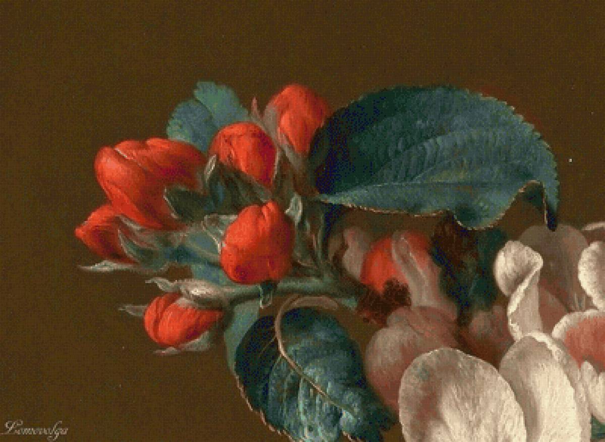 ЯН ВАН ХЕЙСУМ.БУКЕТ ЦВЕТОВ В ТЕРРАКОТОВОЙ ВАЗЕ С ГНЕЗДОМ-16 - диптих, триптих, парные картины - предпросмотр