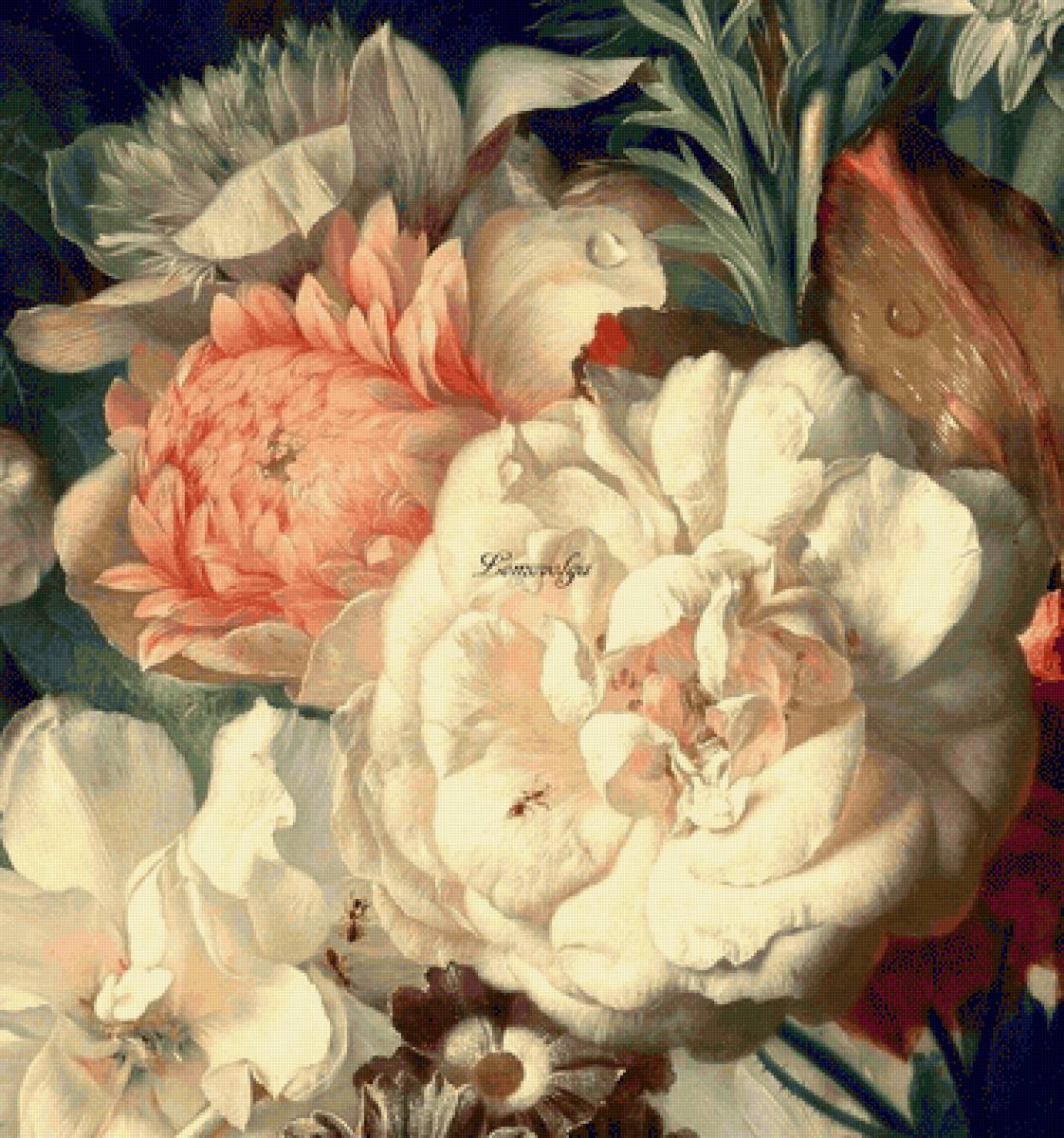 ЯН ВАН ХЕЙСУМ.БУКЕТ ЦВЕТОВ В ТЕРРАКОТОВОЙ ВАЗЕ С ГНЕЗДОМ-21 - парные картины, диптих, триптих - предпросмотр