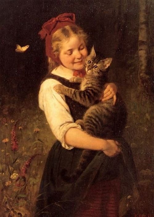 Девочка с кошкой. Рудольф Эпп - девочка, живопись, 19 век, кошка, портрет - оригинал