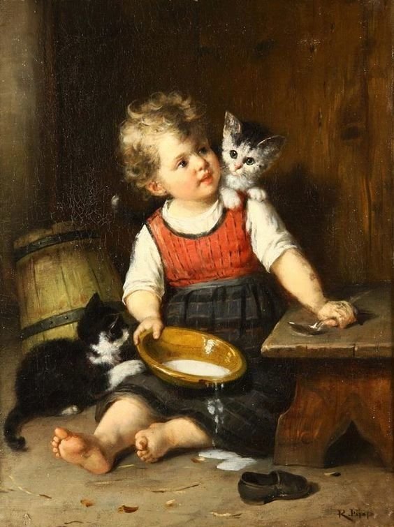 Мальчик с котятами. Рудольф Эпп - мальчик, 19 век, живопись, котята, портрет, дети - оригинал