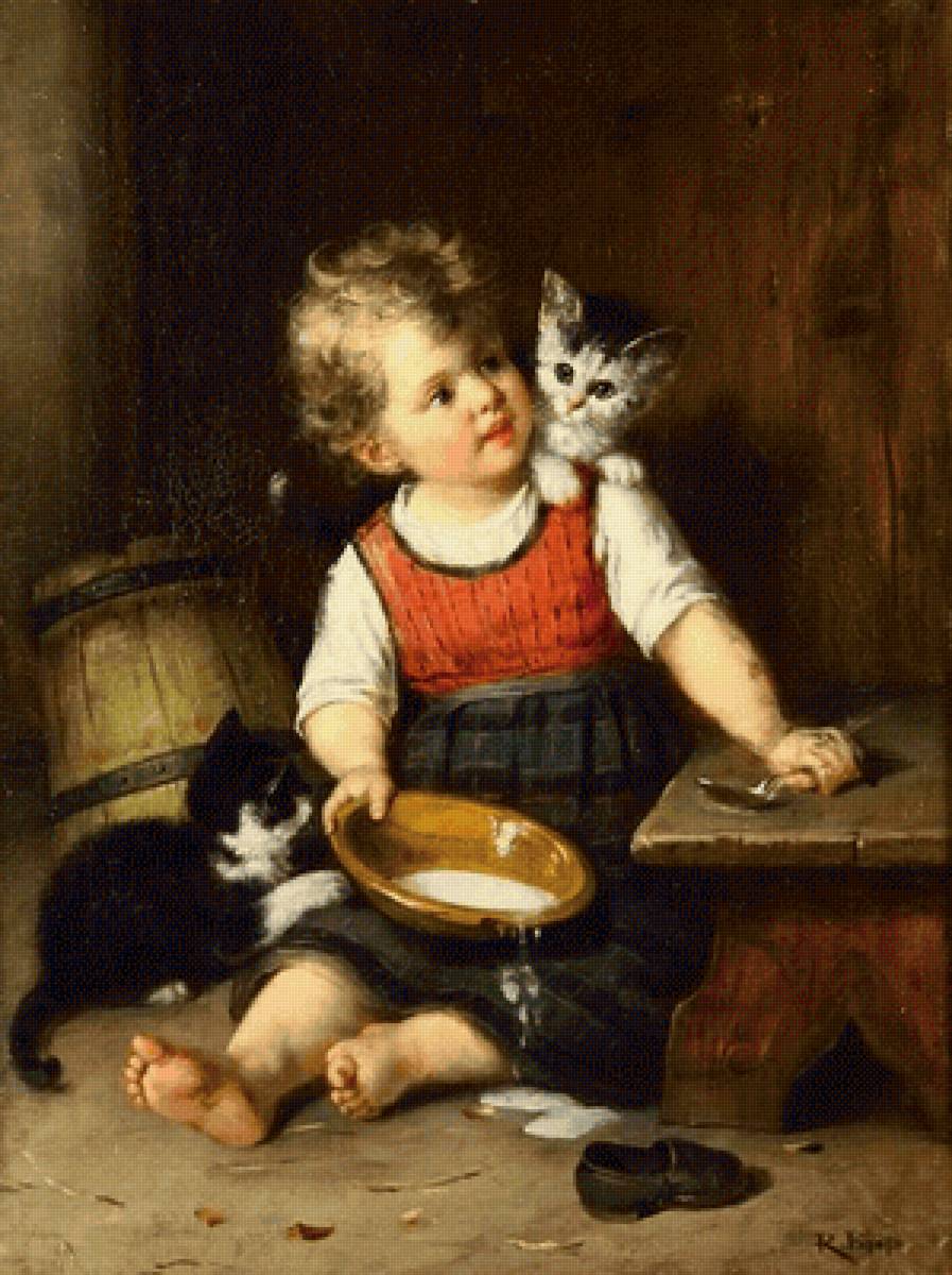 Мальчик с котятами. Рудольф Эпп - котята, дети, портрет, 19 век, живопись, мальчик - предпросмотр