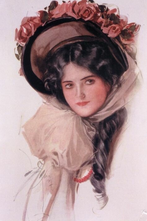 Дама в шляпе. Харрисон Фишер - портрет, живопись, девушка, 19 век, дама, женщина - оригинал