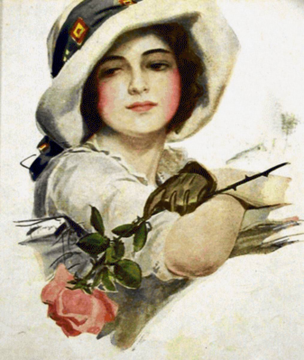 Дама с розой. Харрисон Фишер - 19 век, живопись, девушка, портрет, дама, женщина - предпросмотр