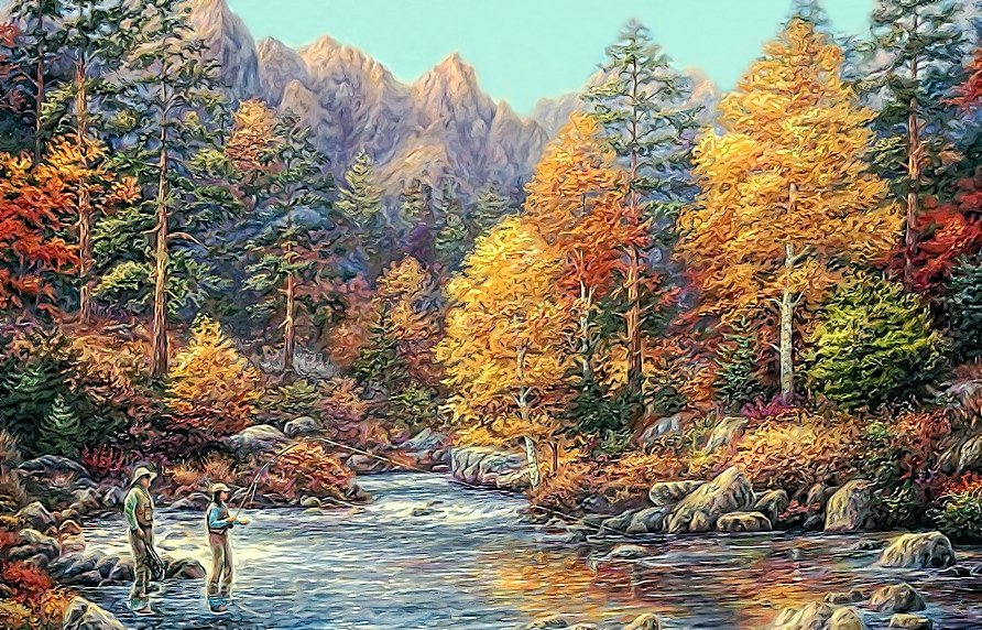 №2115650 - горы, люди, лес, река, осень, пейзаж, рыбаки - оригинал