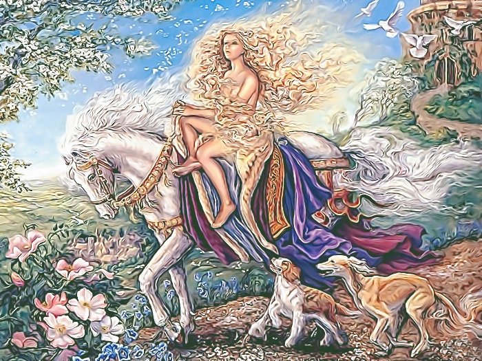 №2115711 - собачки, всадница, лошадь, девушка - оригинал