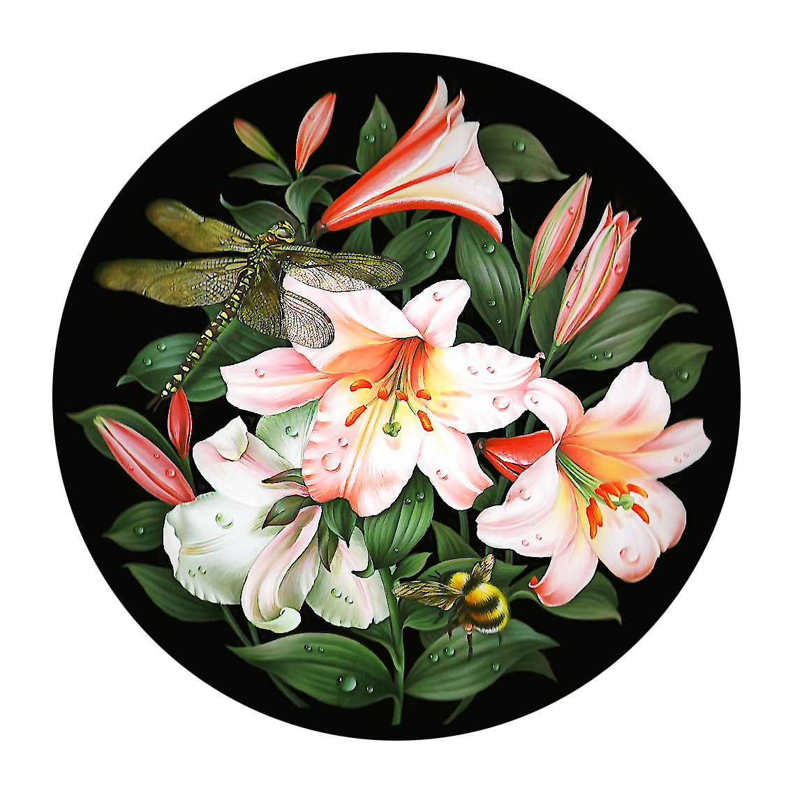 Серия "Лилии" - цветы, лилии, флора, шмель - оригинал