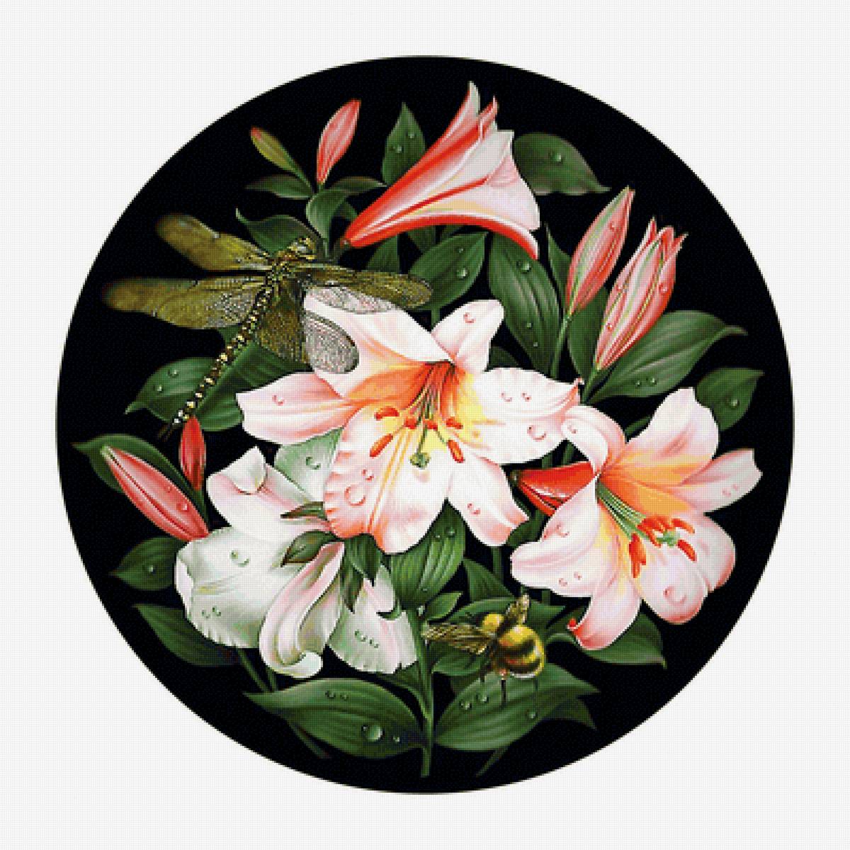 Серия "Лилии" - шмель, флора, цветы, лилии - предпросмотр