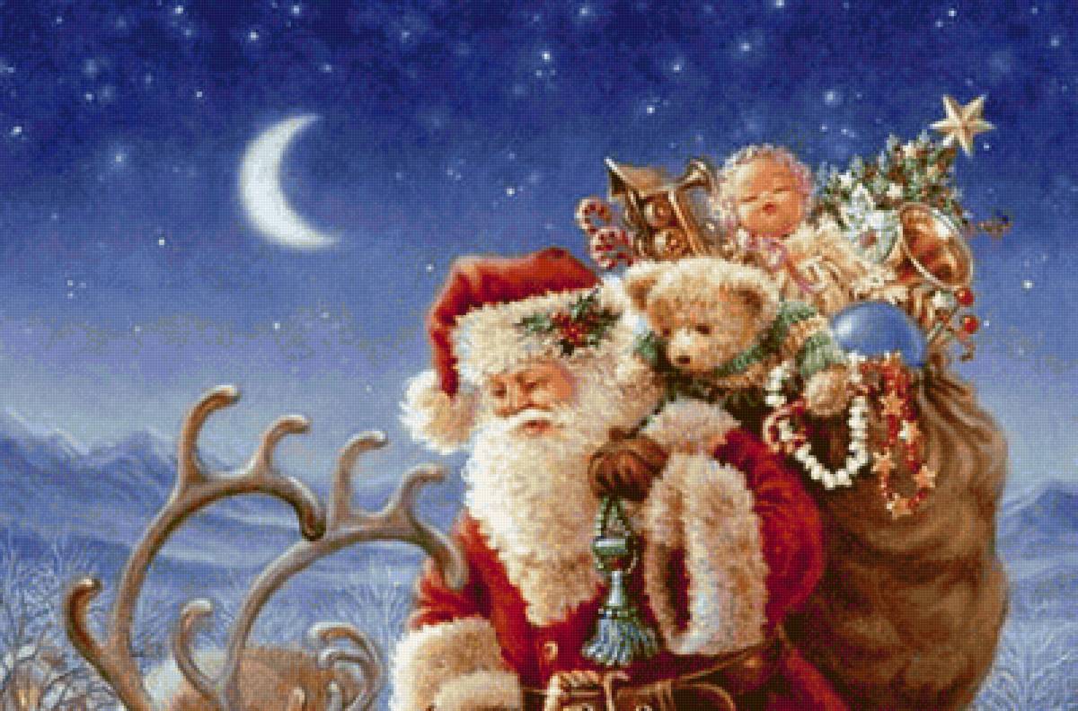 САНТА С ПОДАРКАМИ-ВЕРХ - триптих, диптих, парные картины - предпросмотр