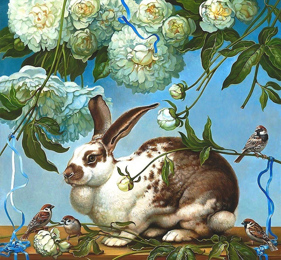 кролик - птички, цветы, кролик - оригинал