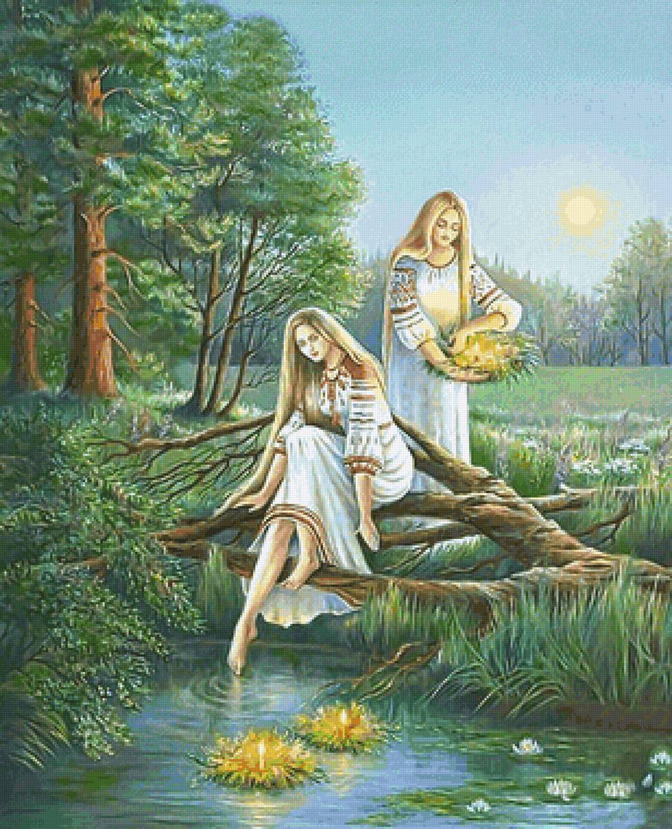 Ивана Купала - люди, река, ивана купала, деревья, вечер, девушки - предпросмотр
