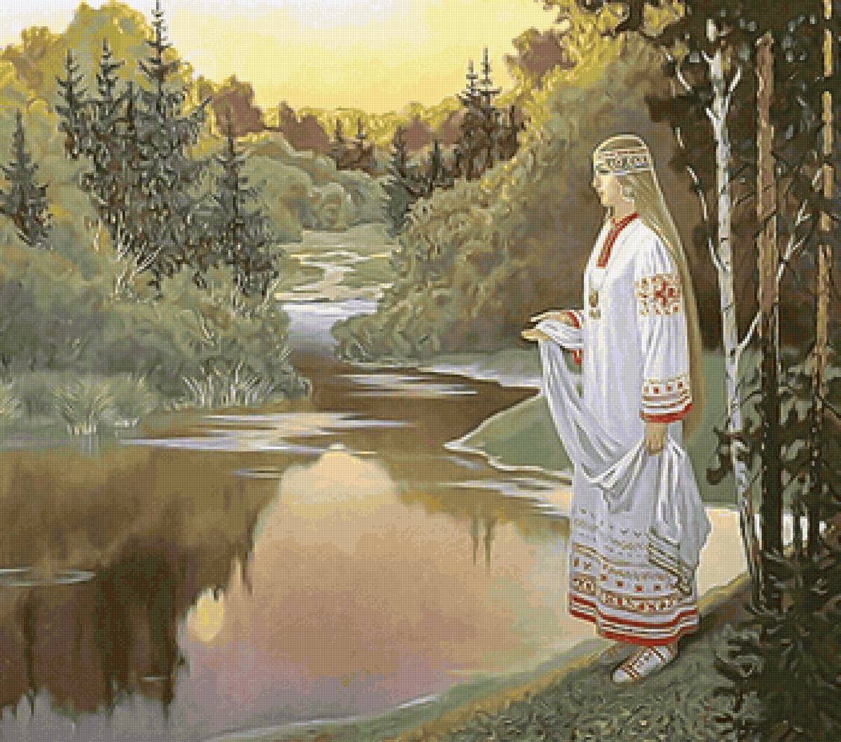 №2116929 - девушка, вечер, лес, пейзаж, река - предпросмотр