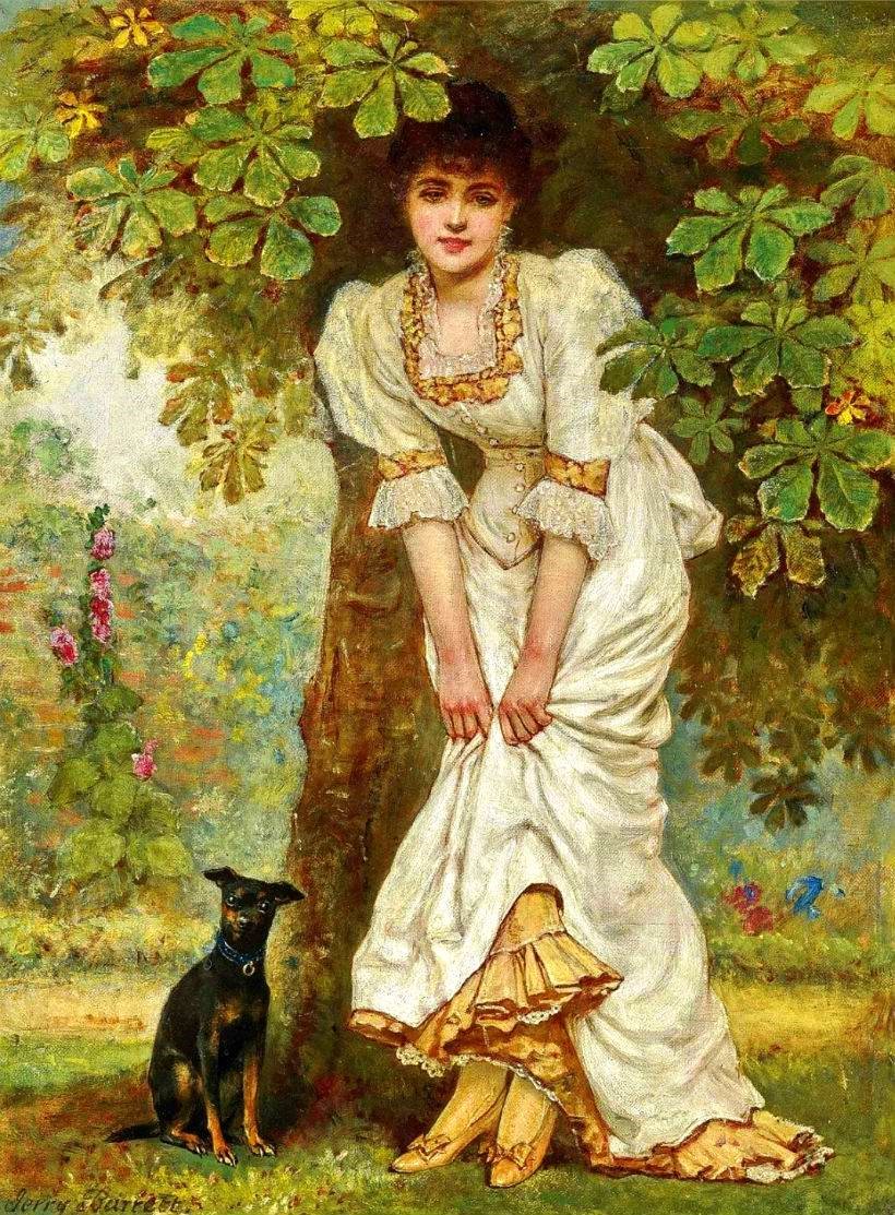 Баррет Джери. Дама с собачкой - девушка, 19 век, собачка, живопись, портрет, дама - оригинал