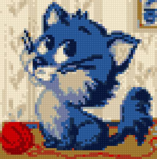 котик с нитками - схема для подушки - предпросмотр