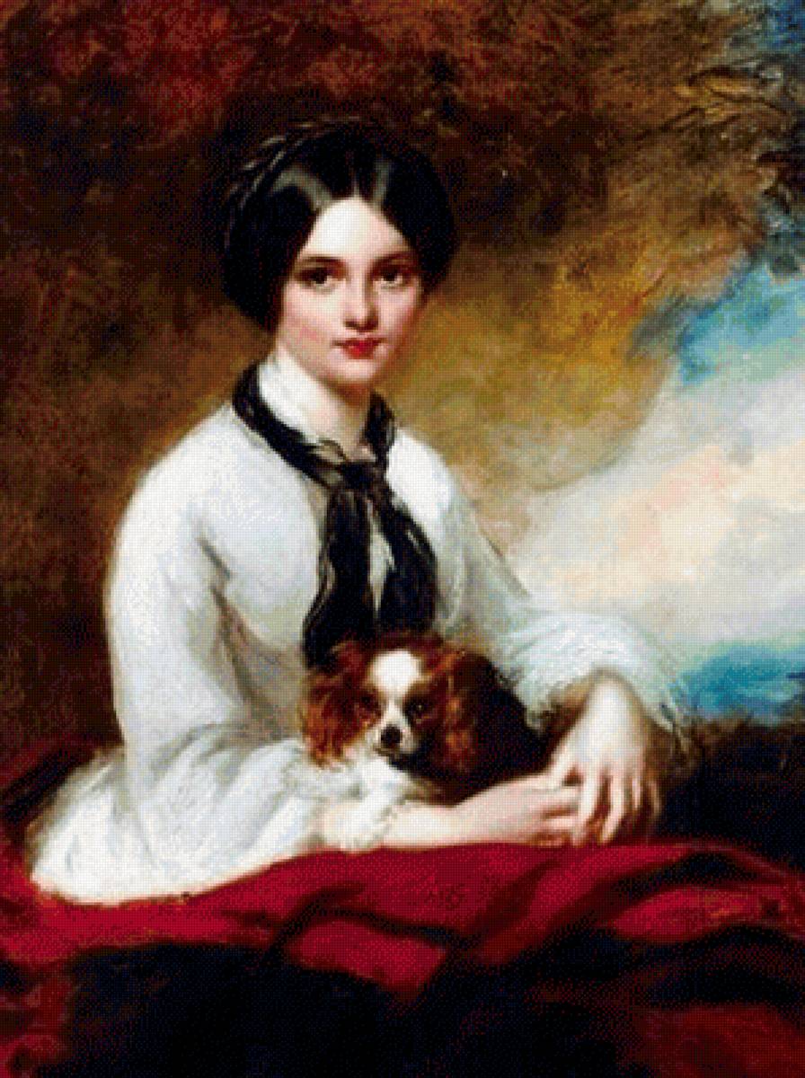 Агнес Уилсон. Девушка с собачкой - портрет, живопись, собака, 19 век, девушка - предпросмотр