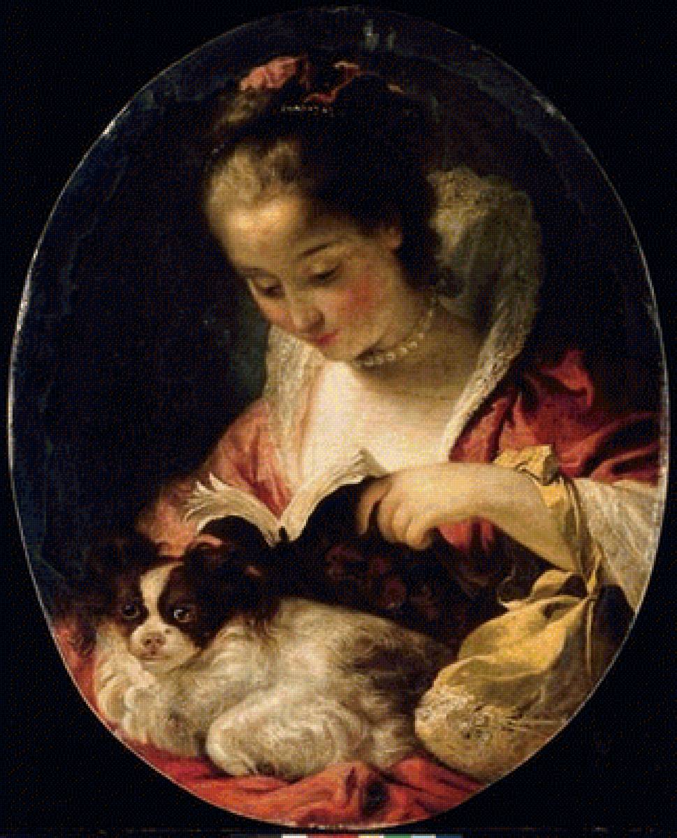 Габриэль-Франсуа Дуайен. Девушка с собачкой - собака, 19 век, живопись, девушка, портрет - предпросмотр