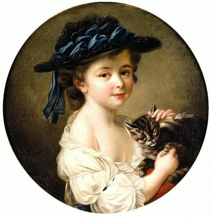 Франсуа-Юбер Друэ. Девочка с котёнком - живопись, девочка, котенок, 19 век, портрет - оригинал