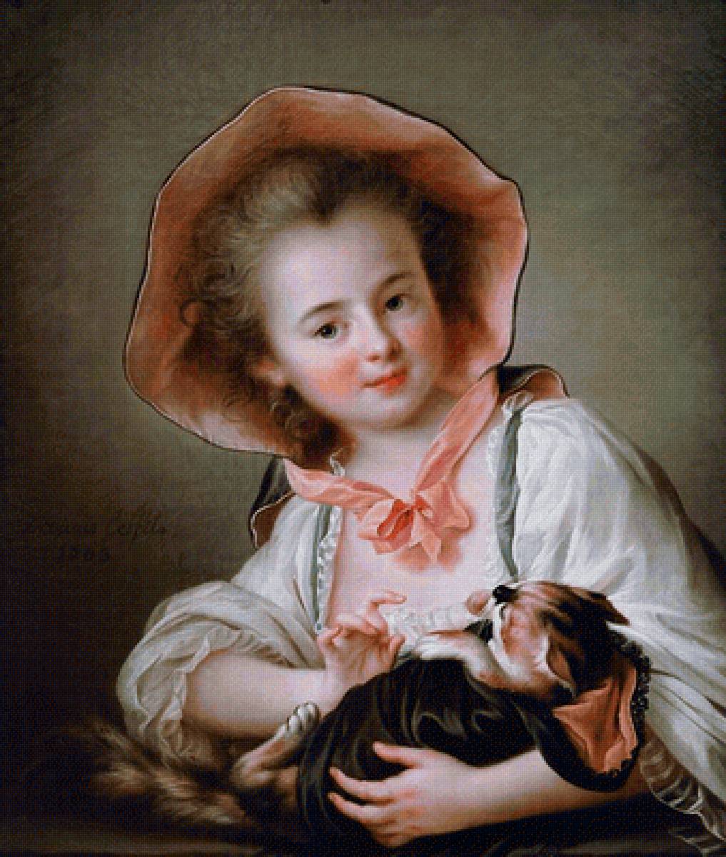 Франсуа-Юбер Друэ. Девочка с котёнком - котенок, портрет, живопись, девочка, 19 век - предпросмотр