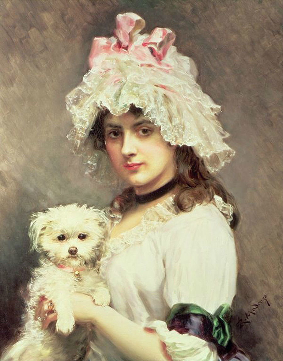 Раймундо де Мадрасо. Девушка с собачкой - собака, 19 век, девушка, портрет, живопись - оригинал