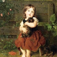 Схема вышивки «Девочка с щенками. Людвиг Кнаус»