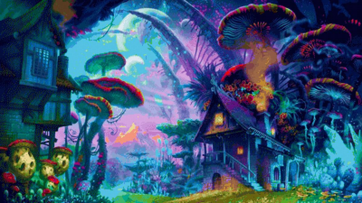 Фантастический грибной город - фэнтези, грибы, космос, город - предпросмотр