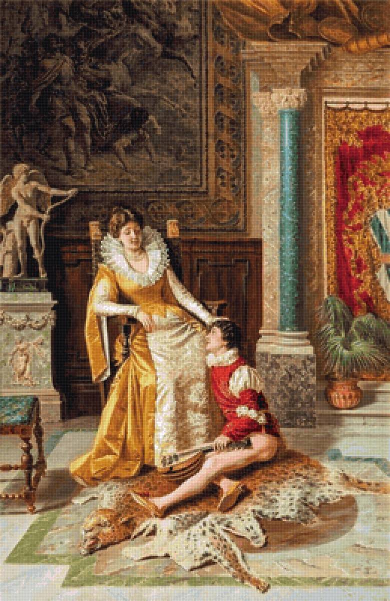 Королева и музыкант - живопись, дама, дворец, музыкант - предпросмотр