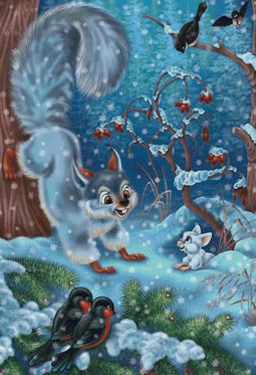 Белочка - птицы, зима, белка - предпросмотр