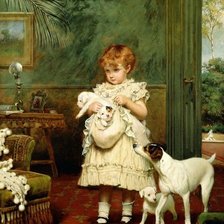 Оригинал схемы вышивки «Девочка с щенками. Чарльз Бартон Барбер» (№2118014)