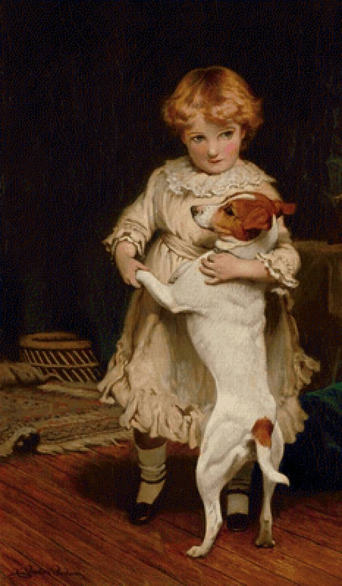 Собачий вальс. Чарльз Бартон Барбер - живопись, портрет, 19 век, девочка, собака - предпросмотр