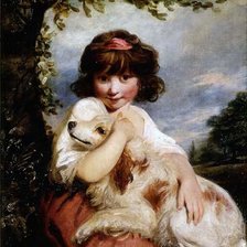 Схема вышивки «Девочка с собакой. Джошуа Рейнольдс»